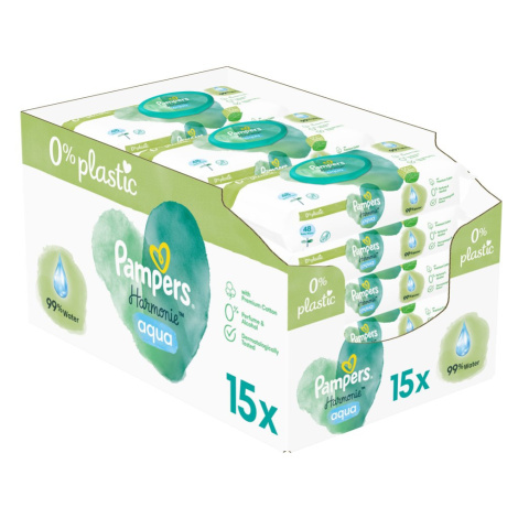 PAMPERS Harmonie Aqua vlhčené obrúsky Plastic Free 15x48 ks = 720 ks