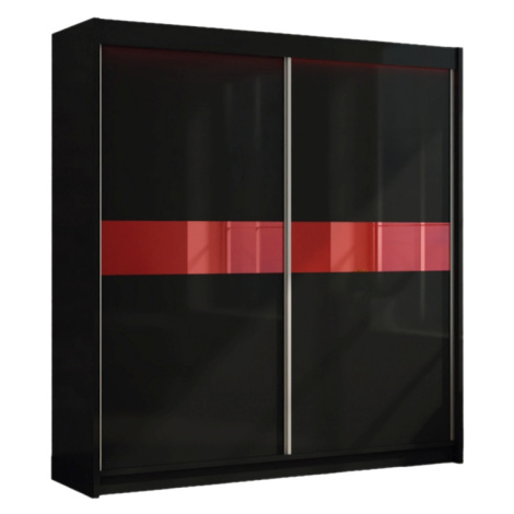 Expedo Skriňa s posuvnými dverami ALEXA + Tichý dojazd, čierna / červené sklo, 200x216x61