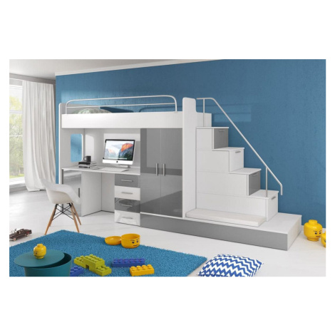 Expedo Detská poschodová posteľ DARCY V P1 COLOR, 80x200 cm, univerzálna orientácia, biela/šedý 