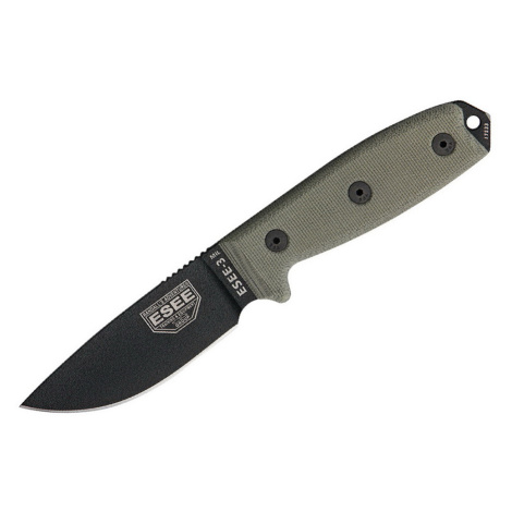 ESEE 3 MIL-P-B 1095 Green Canvas Micarta, Black Sheath, MOLLE Back