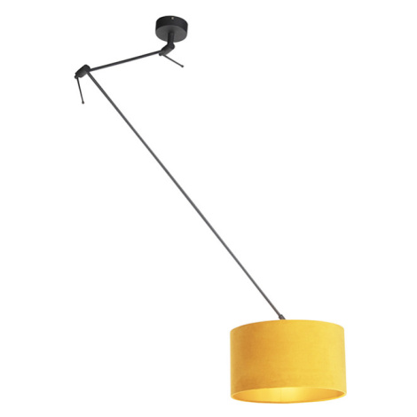 Závesná lampa s velúrovým odtieňom okrová so zlatom 35 cm - Blitz I čierna QAZQA