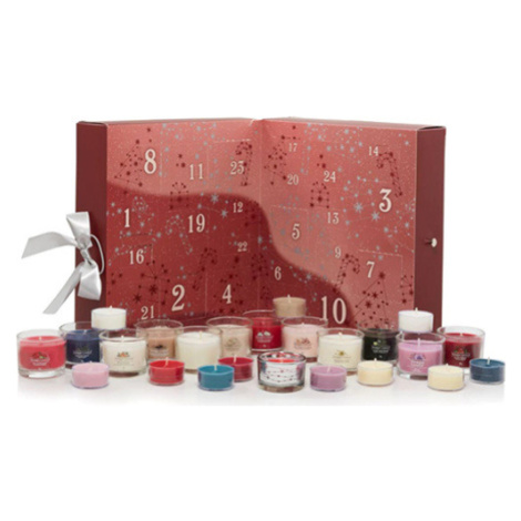 Yankee Candle Adventný kalendár 12 ks čajových + 12 ks votívnych sviečok a svietnik