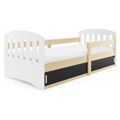 Expedo Detská posteľ CLASA + matrac, 80x160, biela/borovica/čierna