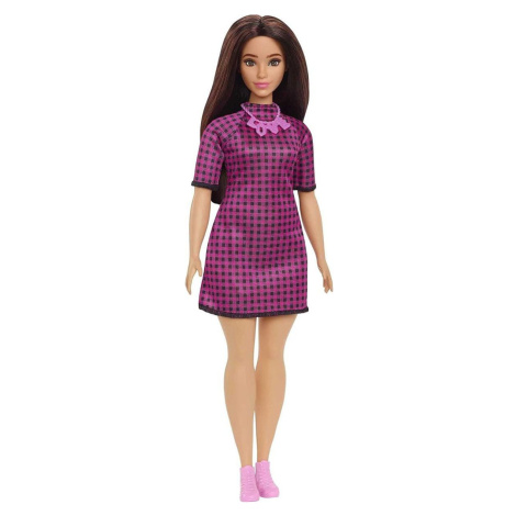 Mattel Barbie modelka čiernoružové kockované šaty