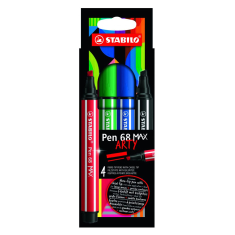 Prémiová vláknová fixka so silným klinovým hrotom STABILO Pen 68 MAX ARTY 4 ks sada