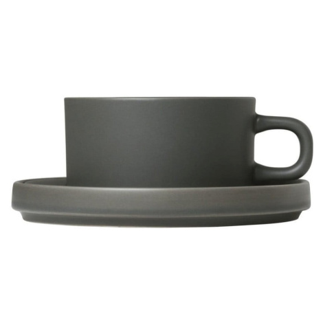 Súprava 2 sivých keramických šálok na čaj s tanierikmi Blomus Pilar, 170 ml