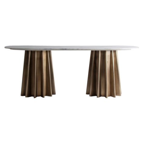Estila Art-deco zlatý jedálenský stôl Lezey s oválnou mramorovou doskou v bledom odtieni 200cm