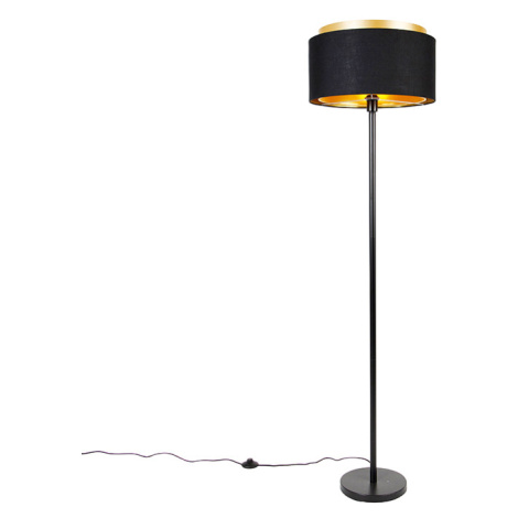 Moderná stojaca lampa čierna s odtieňom čierna so zlatou - Simplo QAZQA
