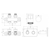 Mexen Duplex G05, uhlová/priama termostatická súprava s hranatou krytkou S, DN50, biela matná, W