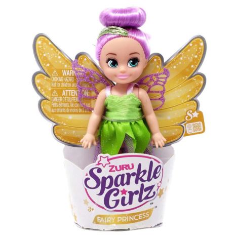 Zuru Víla Sparkle Girlz s krídlami v kornútku zelené šaty fialové vlasy