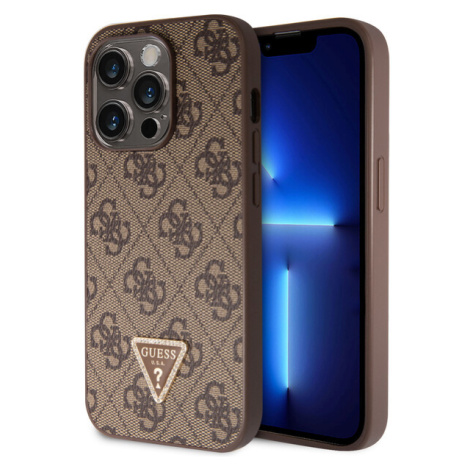 Guess PU 4G Strass Triangle Metal Logo Zadný Kryt pre iPhone 15 Pro Brown