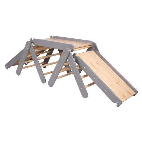 Sivý/v prírodnej farbe pikler trojuholník z borovicového dreva 265x61x60 cm Montessori – Meowbab