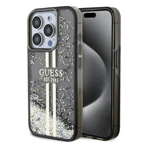 Kryt Guess GUHCP15LLFCSEGK iPhone 15 Pro 6.1" black hardcase Liquid Glitter Gold Stripes (GUHCP1