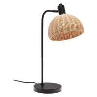 Stolová lampa s ratanovým tienidlom v čierno-prírodnej farbe (výška 56 cm) Damila – Kave Home