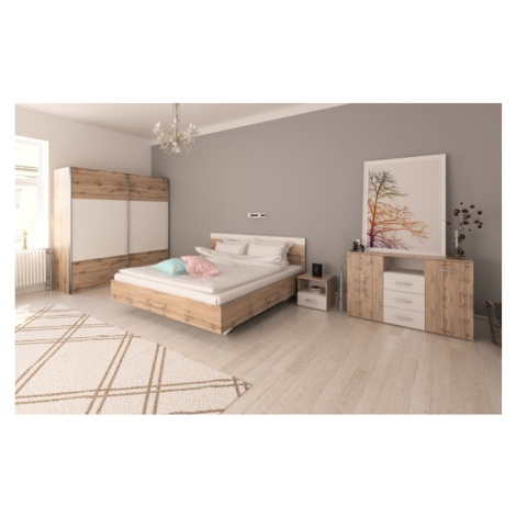 Spálňový komplet (posteľ 160x200 cm), dub wotan/biela, GABRIELA NEW Tempo Kondela