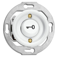 Okrúhle retro tlačidlo (1/0) symbol kľúča, biely porcelán (THPG)