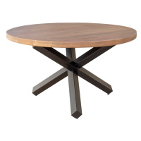 Estila Industriálny okrúhly jedálenský stôl Delia z hnedého akáciového dreva s čiernymi kovovými