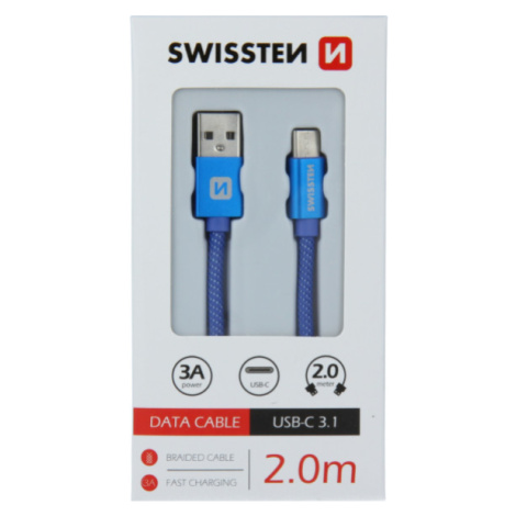 Kábel Swissten USB/USB-C 3.0A 2 m modrý