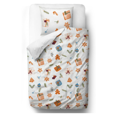 Biele/oranžové obliečky na jednolôžko z bavlneného saténu 140x200 cm Wrapped Surprise – Butter K Butter Kings
