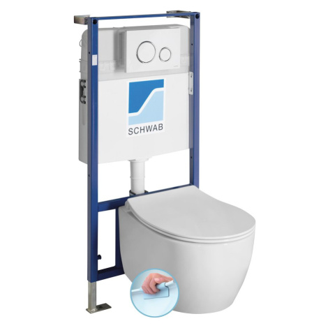 Závesné WC SENTIMENTI Rimless s podomietkovou nádržkou a tlačidlom Schwab, biela 10AR02010SV-SET Sapho