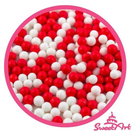 SweetArt cukrové perly červené a biele 5 mm (80 g) - dortis - dortis