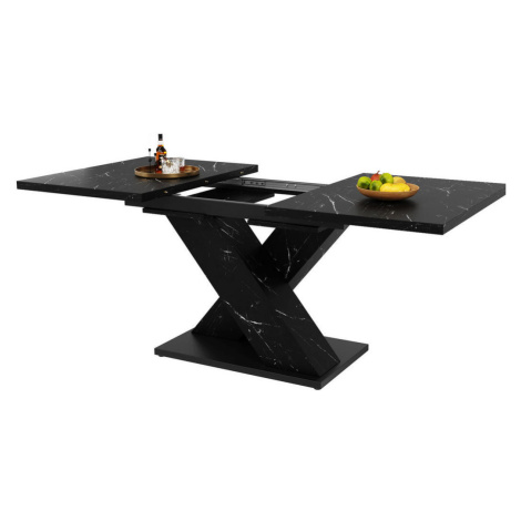 Modfu JEDÁLENSKÝ stôl z MDF 119x80x75 cm čierny, rozkladací, s mramorovým vzhľadom a X podnožou
