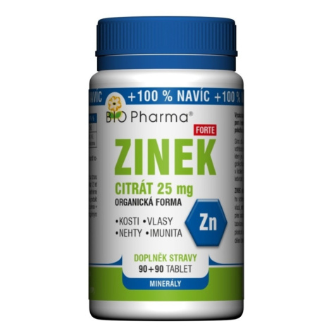 BIO PHARMA Zinok Citrát Forte 25 mg 90+90 tabliet