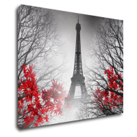 Impresi Obraz Eiffelova veža čiernobiela s červeným detailom - 90 x 70 cm