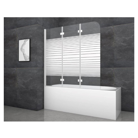 Aurlane Skladacia vaňová zástena White Stripes 3 biela 140 cm x 140 cm 3-krídlov