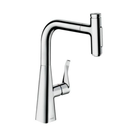 Drezová batéria Hansgrohe Metris s vyťahovacou spŕškou, 2 prúdy chróm 73817000