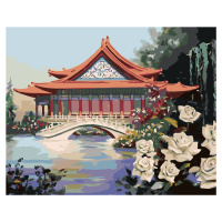 Maľovanie podľa čísel - ČÍNSKA RUŽA PRI DOME (D. RUSTY RUST) Rámovanie: vypnuté plátno na rám, R