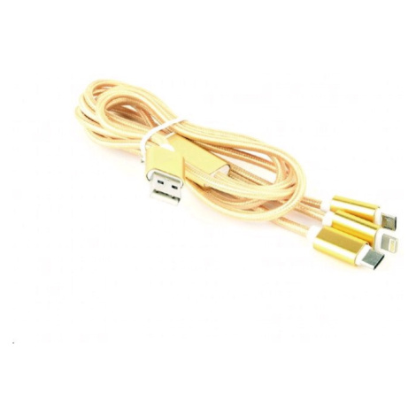 Kabel CABLEXPERT CC-USB2-AM31-1M-G USB A Male/Micro B + Type-C + Lightning, 1m, opletený, zlatý, C-TECH