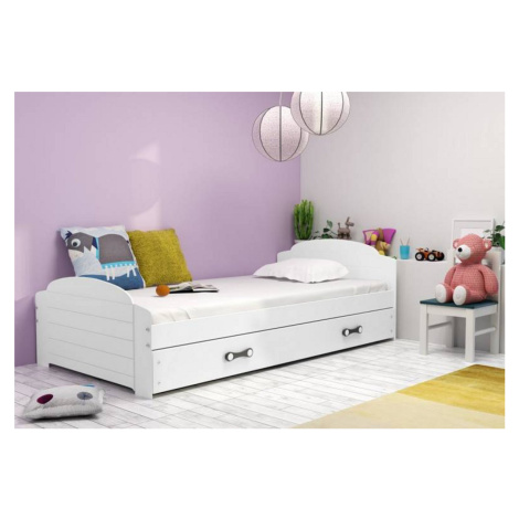 Expedo Detská posteľ DOUGY P1 + ÚP + matrace + rošt ZDARMA, 90x200, biela/biela