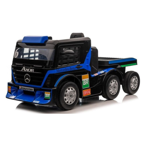 mamido Detský elektrický kamión Mercedes Axor LCD MP4 s návesom modrý