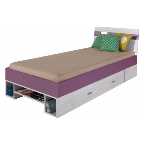 Detská posteľ delbert 90x200cm - borovica / fialová
