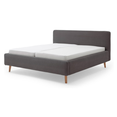 Tmavosivá čalúnená dvojlôžková posteľ s úložným priestorom s roštom 140x200 cm Mattis Cord – Mei Meise Möbel