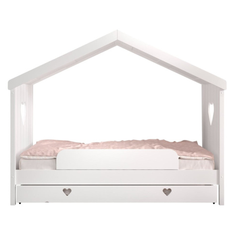 Biela domčeková detská posteľ z borovicového dreva s výsuvným lôžkom a úložným priestorom 90x200 Vipack