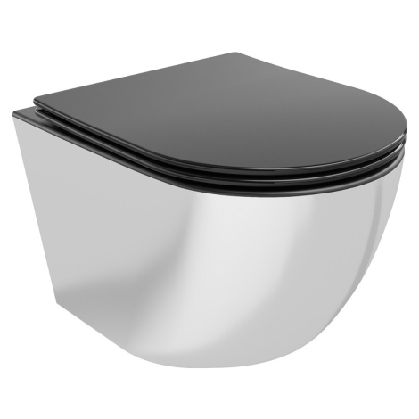MEXEN - Lena Závesná WC misa vrátane sedátka s slow-slim, duroplast, čierna mat / strieborná 302