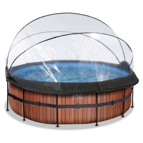Bazén s krytom a pieskovou filtráciou Wood pool Exit Toys kruhový oceľová konštrukcia 427*122 cm