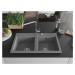 MEXEN MEXEN - Hektor granitový drez 2-bowl 800 x 480 mm, sivá, sifón chróm 6521802000-71