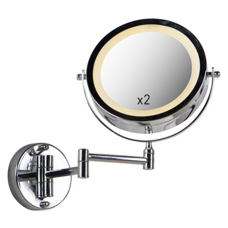 Dizajnové nástenné zrkadlo chróm vrátane LED stmievateľné na teplý nastaviteľný IP44 - Vicino QAZQA