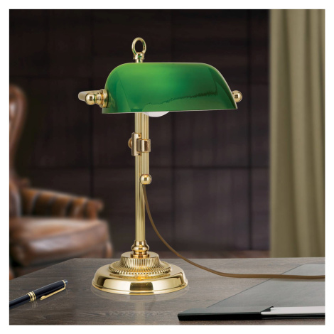 Bankárska lampa Harvard, mosadz/zelená výška 32 cm Orion