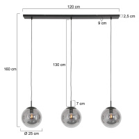 Závesné svietidlo Bollique, 3 svetlá, dlhé, čierne, sklo