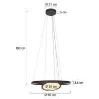 LED závesné svietidlo Ringlux 3-pl. čierna Ø 60 cm