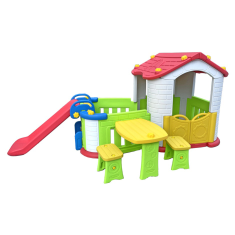 mamido Detský záhradný domček so šmykľavkou a stolíkom