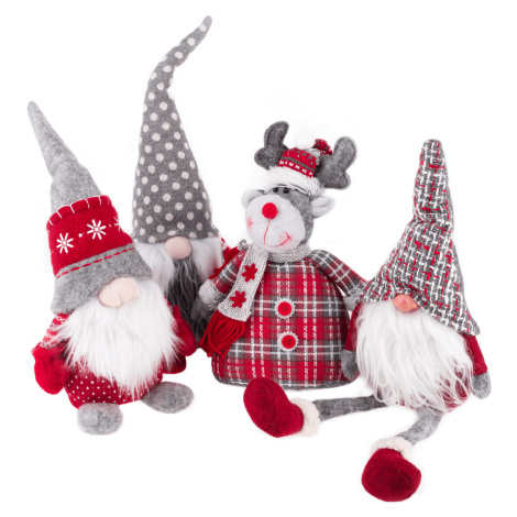 Vianočné dekoračné postavičky, set 4 ks, látka, červená/sivá/biela, DOLL Tempo Kondela