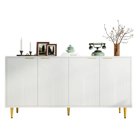 Modfu KOMODA z MDF a drevotriesky 160x40x80 cm biela s 4 dvierkami, nastaviteľnými policami, mäk