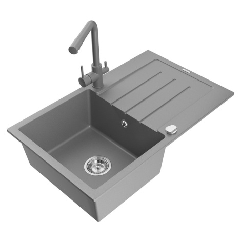 MEXEN/S MEXEN/S - Bruno granitový drez s odkvapkávačom vrátane batérie Duero, šedá 6513-71-67160