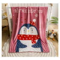 Detská ružová deka s tučniakom - 100x150 cm