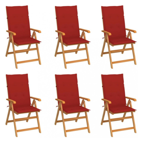 Záhradná stolička 6 ks teak / látka Dekorhome Červená,Záhradná stolička 6 ks teak / látka Dekorh